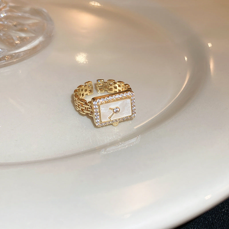 Luxury Rectangular Watch Gold Plated Pearl Fancy Ring For Women Bulk
