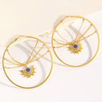 Designer Evil Eye Sunburst Gold Plated CZ Copper Hoop Earrings Bulk