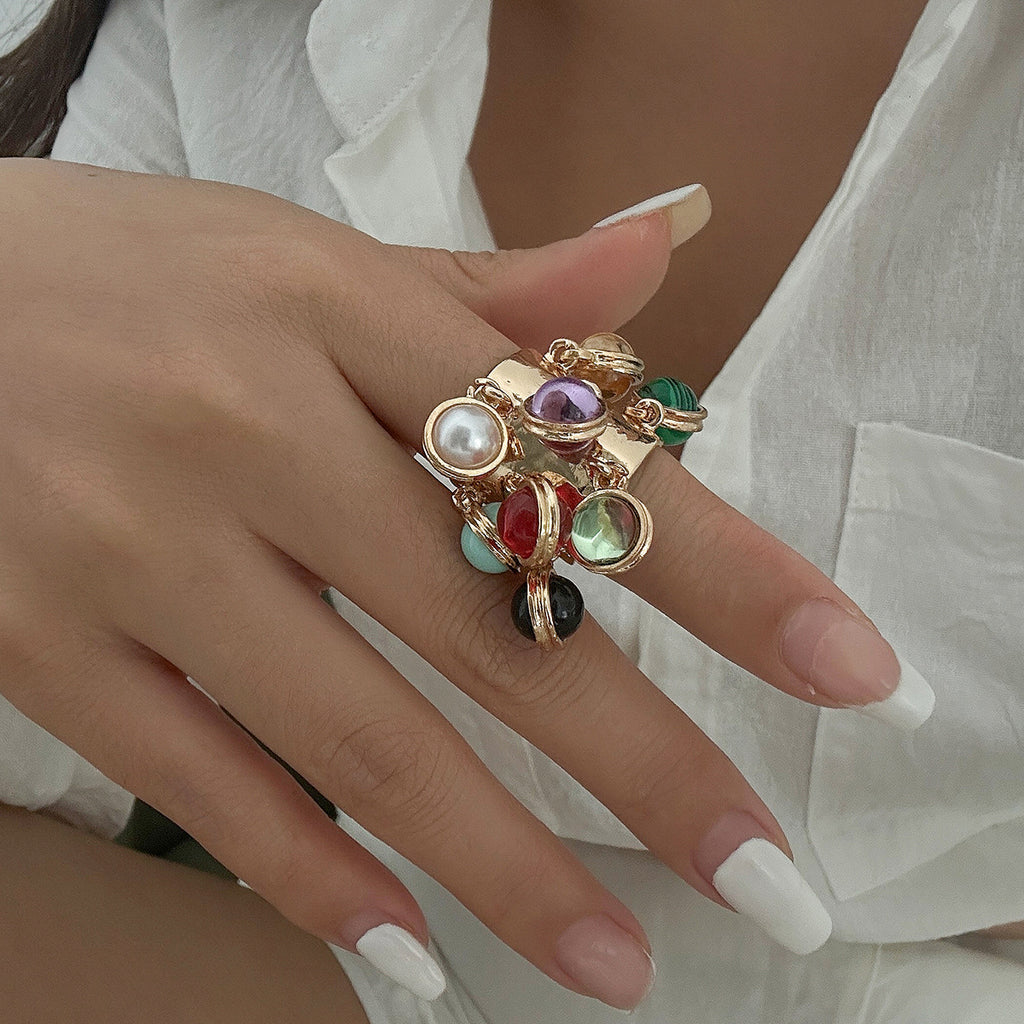 Multicolour 18K Gold Plated Free Size Charm Band Ring For Women Bulk