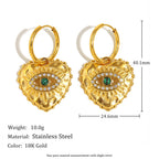 Heart Evil Eye 18K Gold CZ Stainless Steel Hoop Dangler Earring Bulk