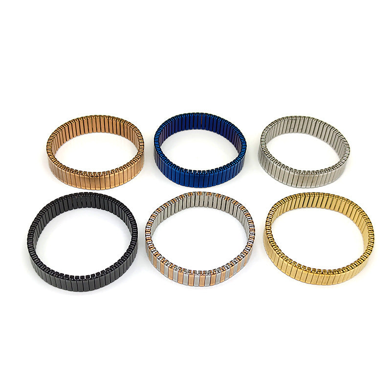 Black Stackable Stainless Steel Anti Tarnish Adjustable Watch Stripe Elastic Bracelet For Women