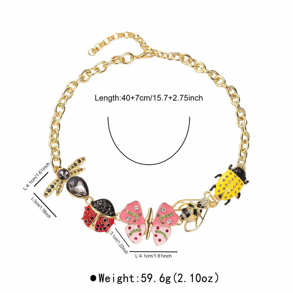 Multi Color Trendy Insect Charm Gold Enamel Necklace Earring Set Bulk