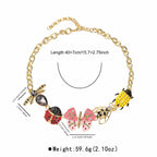 Multi Color Trendy Insect Charm Gold Enamel Necklace Earring Set Bulk