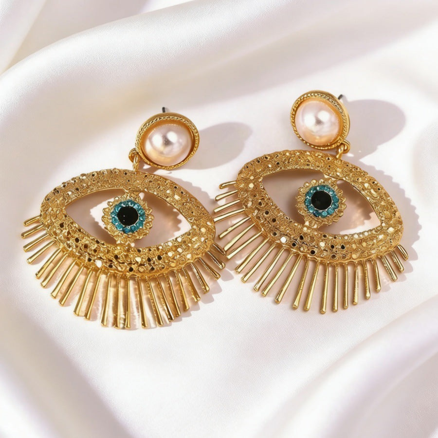 Gold Evil Eye Rhinestone Drop Earrings For Women Bulk