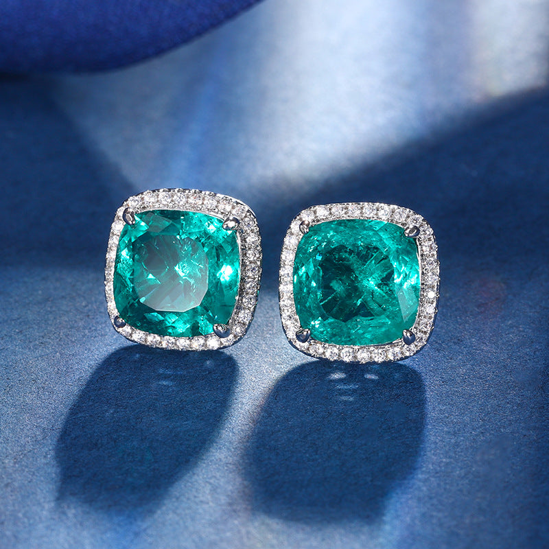 Square Silver Red Green Blue CZ Anti Tarnish Stud Earring Bulk
