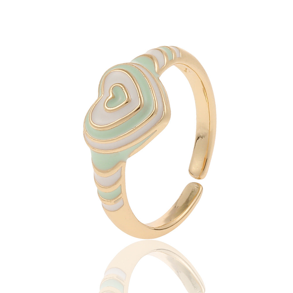 Heart Rainbow Enamel 18K Gold Plated Anti Tarnish Ring For Women Bulk