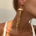 Star Fish Bohemian Beads Crystal 18K Gold Jhumki Dangler Tassel Earring For Women