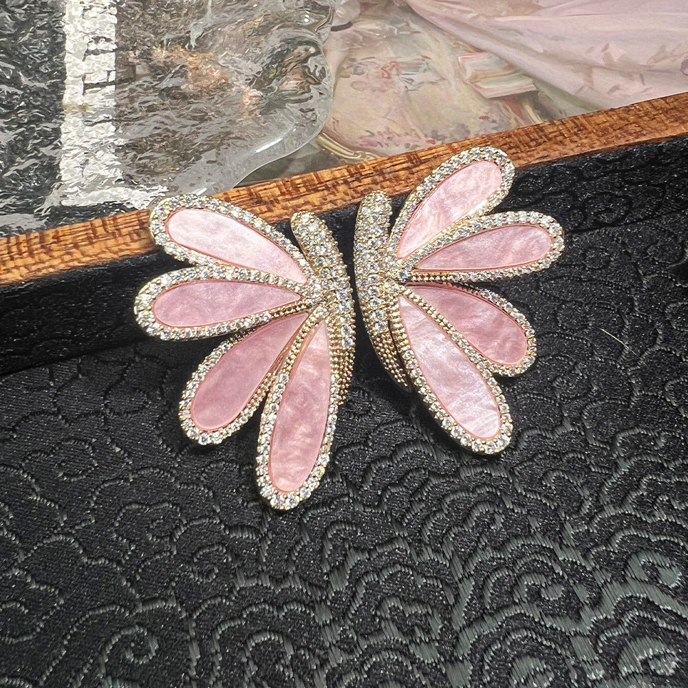 Pink Blue Butterfly Silver Plated Cubic Zirconia Stud Earrings Bulk