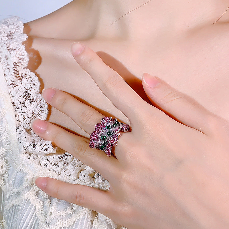 Inlaid CZ Silver Green Pink Crystal Anti Tarnish Free Size Ring Bulk