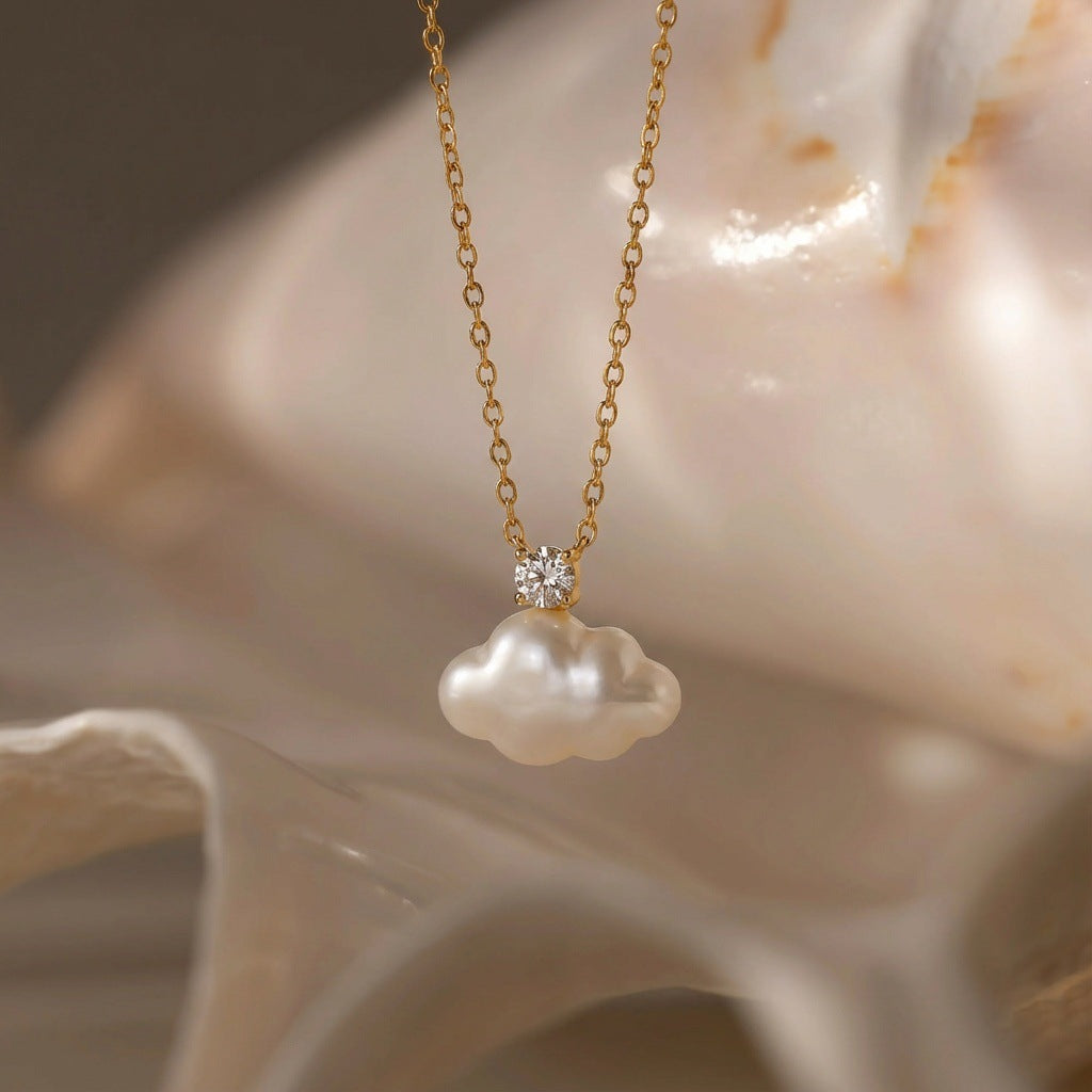 Cute White Cloud Charm Gold CZ Pearl Anti Tarnish Copper Necklace Bulk Secondary image