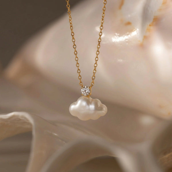 Cute White Cloud Charm Gold CZ Pearl Anti Tarnish Copper Necklace Bulk Secondary image