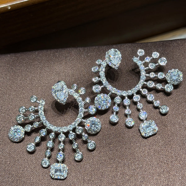 Silver Sunburst Silver Cubic Zirconia Copper Dangler Earrings Women Bulk Main image