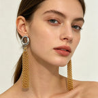 Dual Tone Gold Silver Chain Tassel Stainless Steel Drop Earrings Bulk