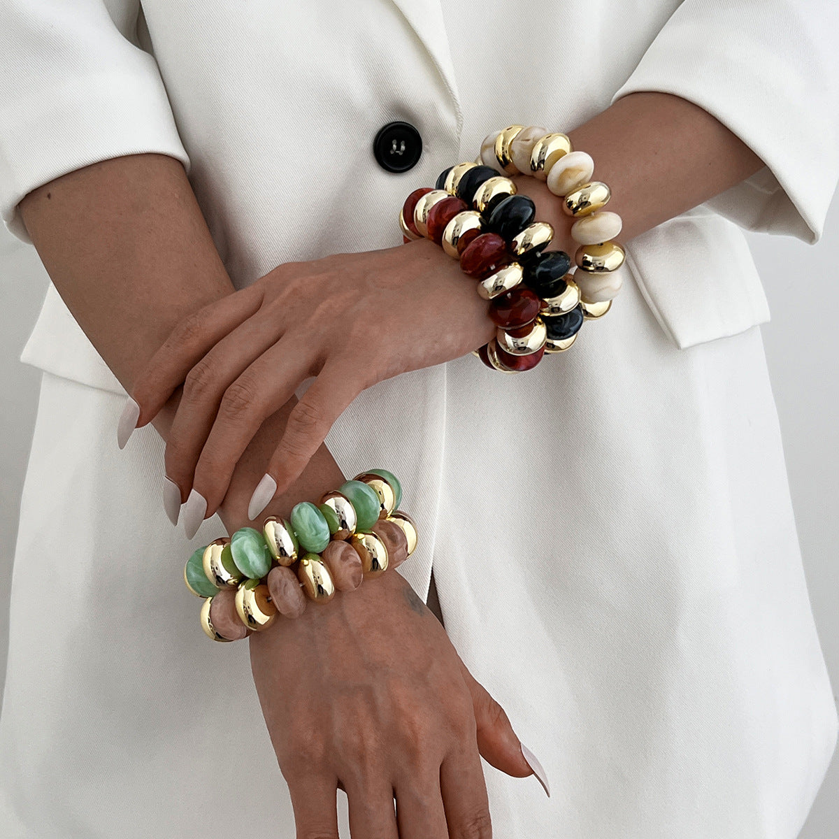 Multi Color Resin Stones Stretchable Stylish Chunky Gold Bracelet Bulk Main image