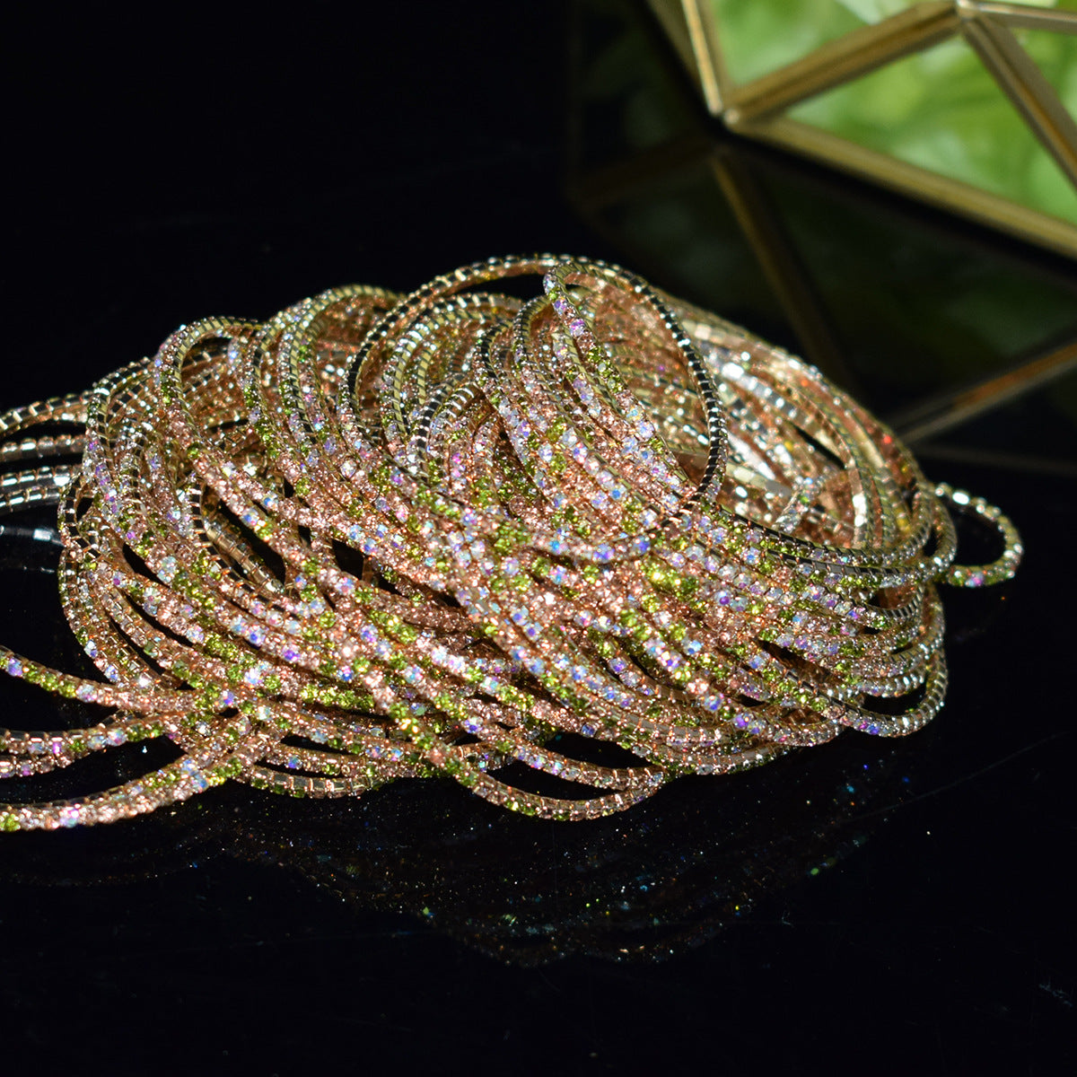 18K Gold Silver Multi Rhinestone Bracelet Bangle Adjustable Women Bulk