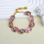 Purple Elegant Oval & Baguette Gold CZ Copper Necklace Combo Set Bulk