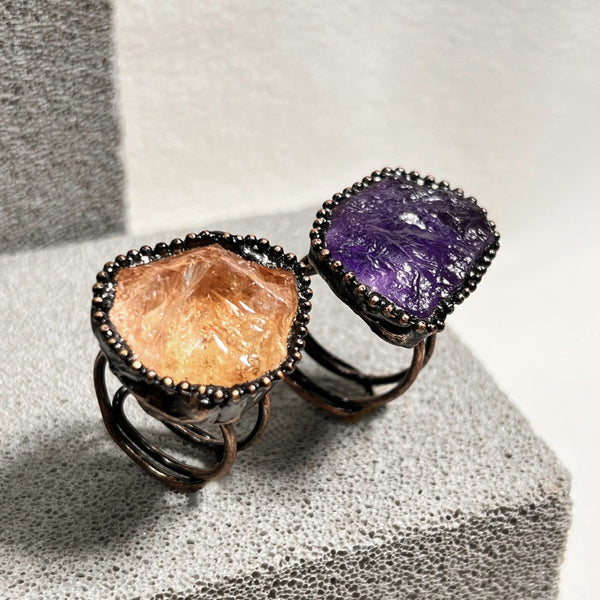 Amorphous Citrine Rough Stone Black Adjustable Ring For Women Bulk Main image