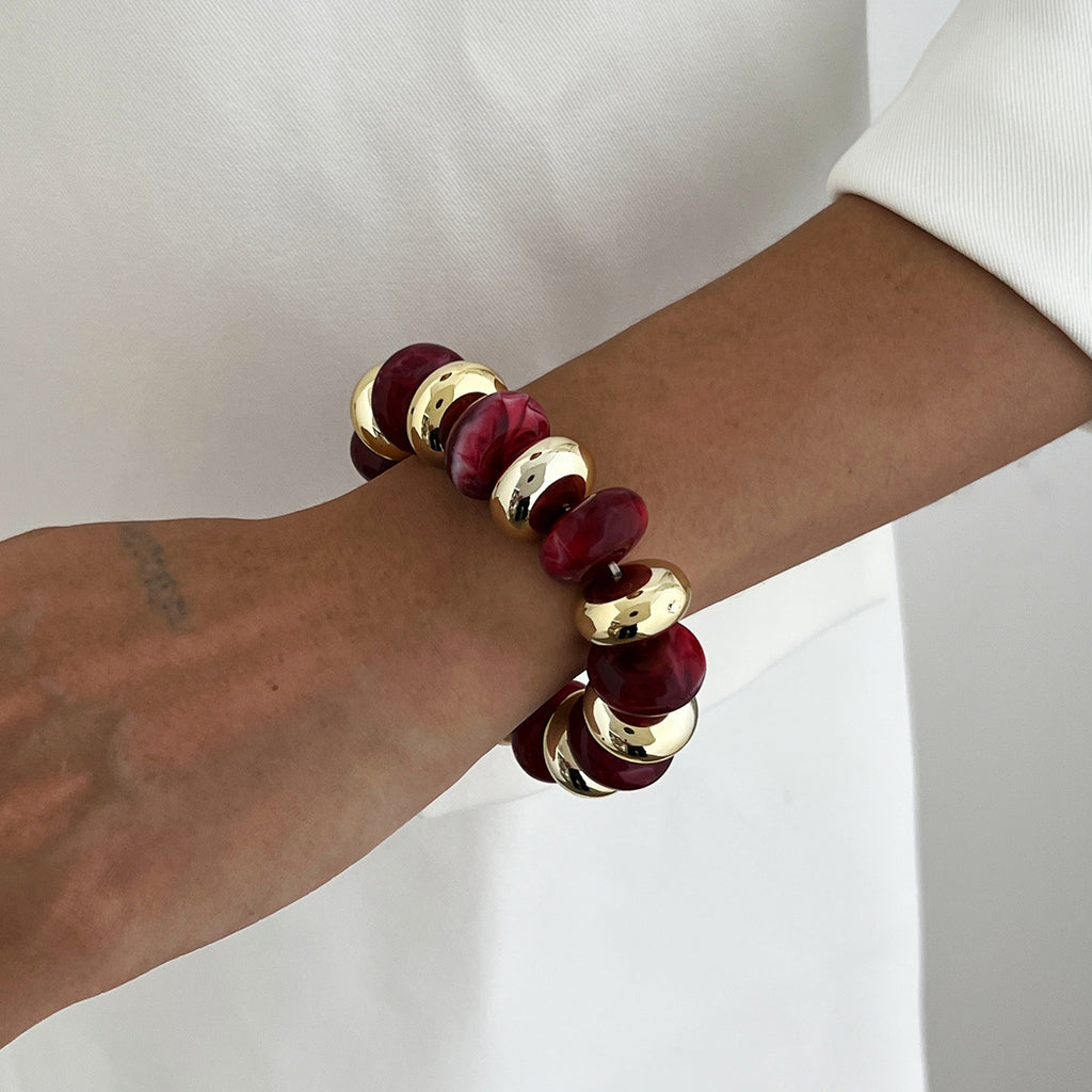 Multi Color Resin Stones Stretchable Stylish Chunky Gold Bracelet Bulk