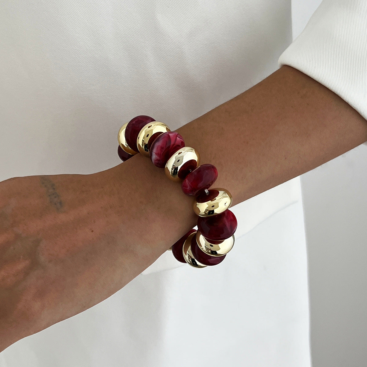 Multi Color Resin Stones Stretchable Stylish Chunky Gold Bracelet Bulk