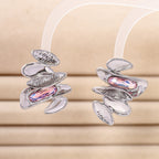 Pink Modern Abstract Silver Rhinestone Dangler Earrings For Women Bulk
