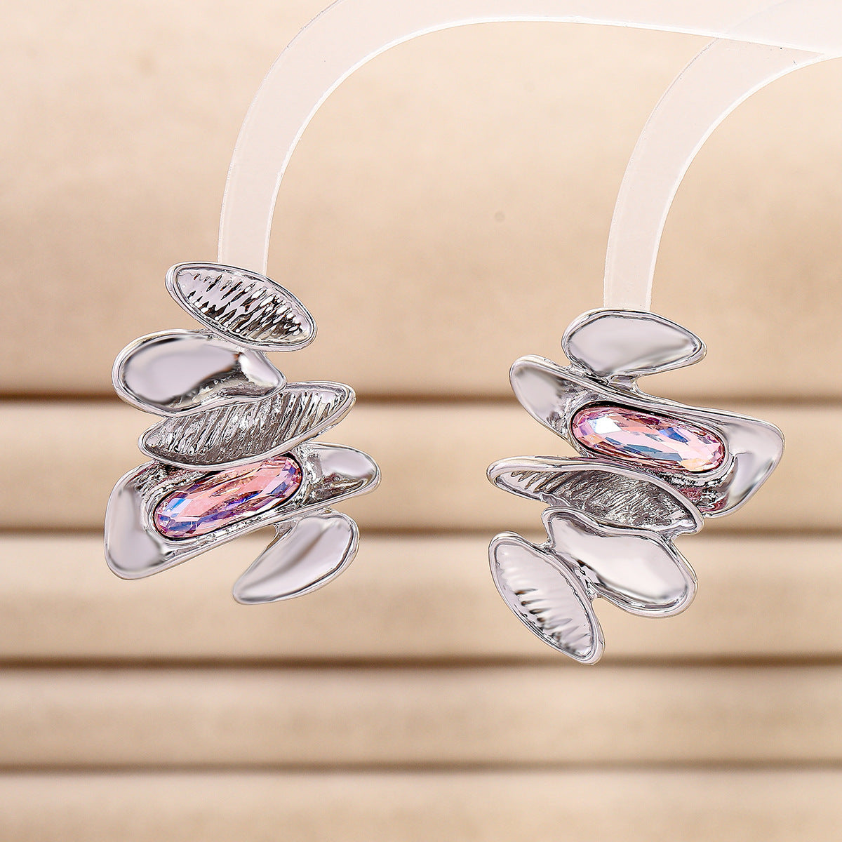 Pink Modern Abstract Silver Rhinestone Dangler Earrings For Women Bulk