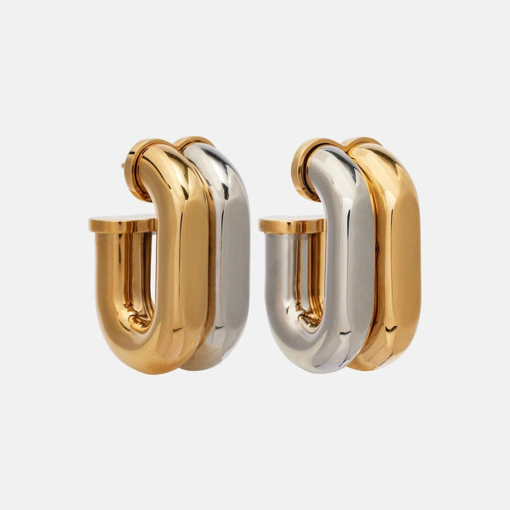 Chunky U-Shape Dual Tone Gold Silver Stainless Steel Hoop Earrings Bulk