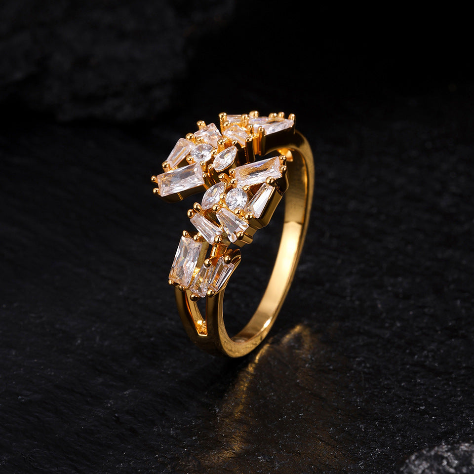 Designer Baguette & Marquise Gold Silver CZ Copper Adjustable Ring Bulk