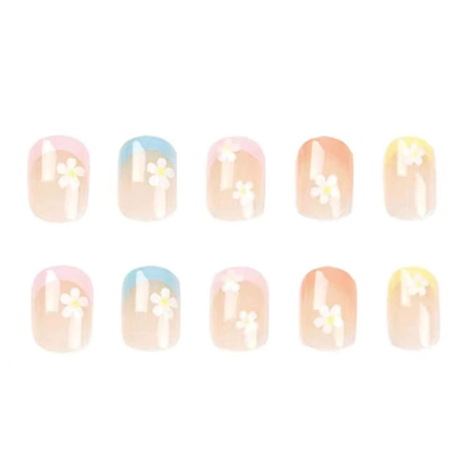 Flower Multi Pink White Finger Nail Pack Of 10 + Extra 14 Women Bulk