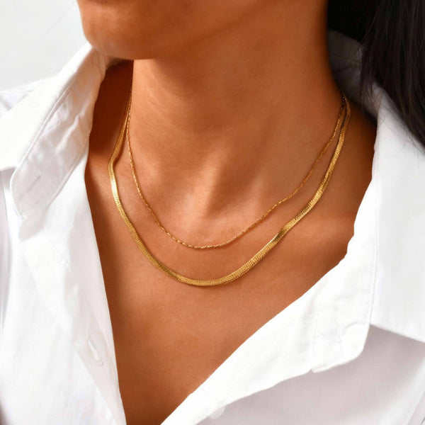 Bulk Layered Flat Chain Gold Anti Tarnish Stainless Steel Necklace Main image