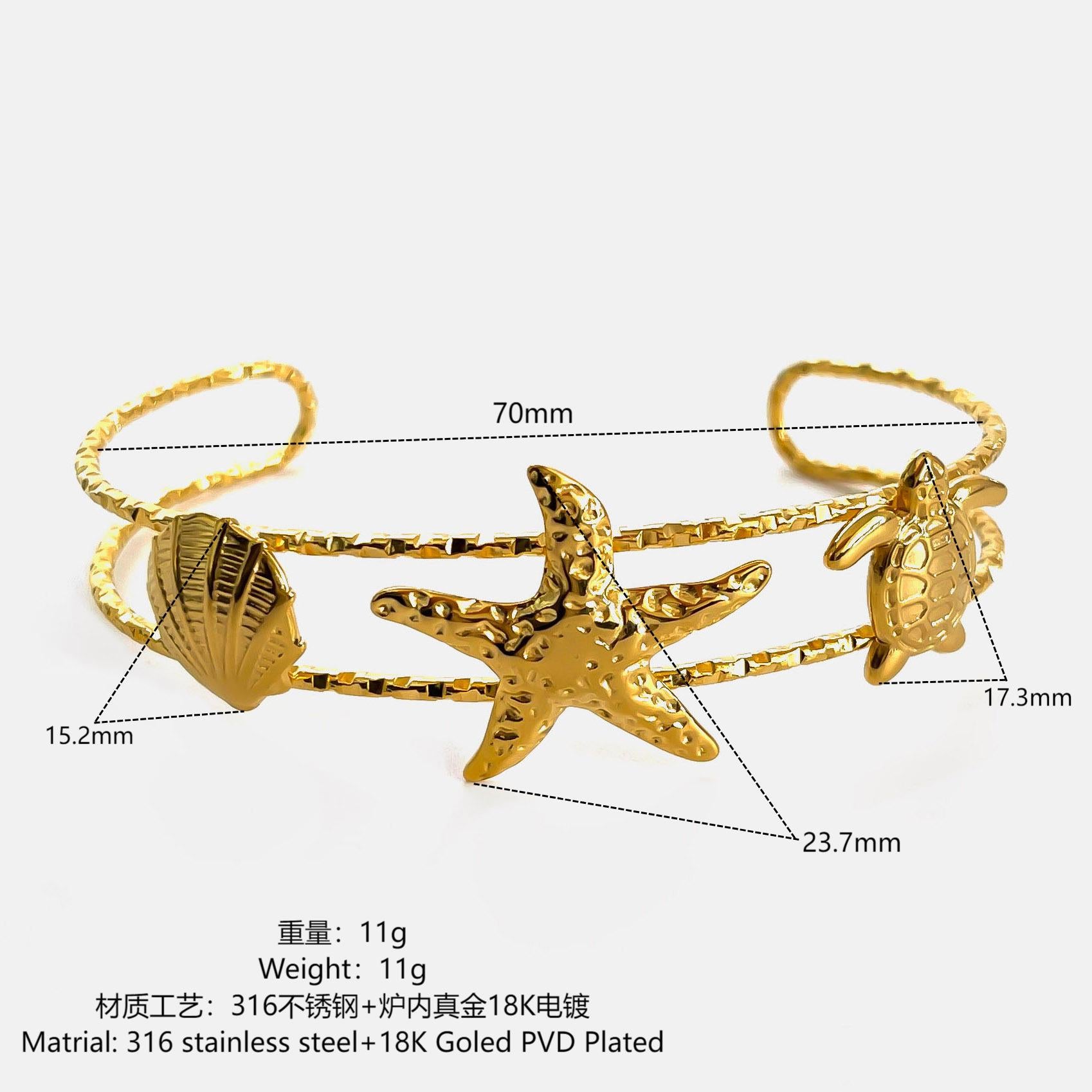 Starfish Conch Sun 18K Gold Stainless Steel Anti Tarnish Bracelet Cuff For Women