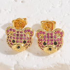 Teddy Bear 18K Gold CZ Multi Gemstone Anti Tarnish Stud Earring Bulk
