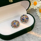 Round Sphere Navratna Gold Silver Plated CZ Copper Stud Earrings Bulk