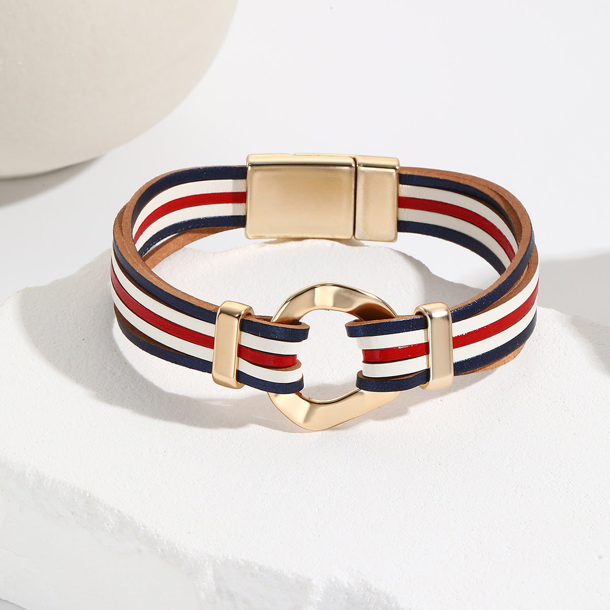 White Red Blue 18K Gold Leather Strand Bracelet Wrist Band Women Bulk