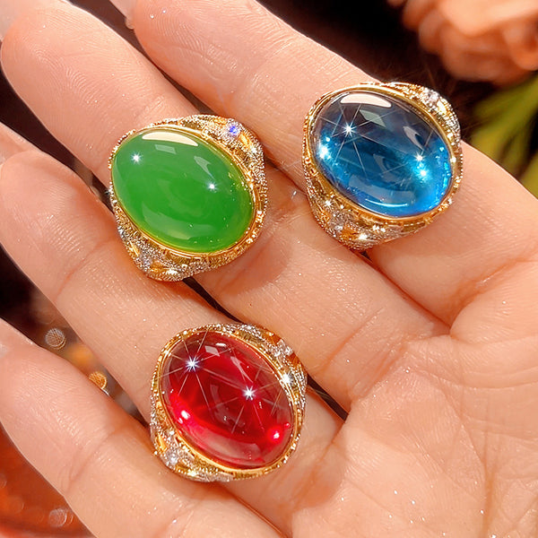 Luxury Oval Cabochon Gold Silver CZ Copper Anti Tarnish Fancy Ring Bulk Main image