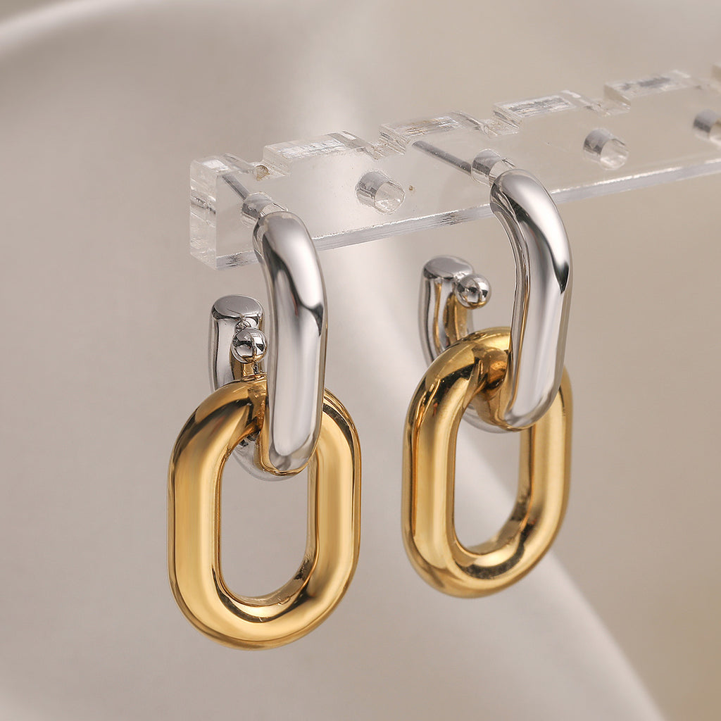 Gold Silver Dual Tone Chain Link Copper Drop Earrings For Women Bulk