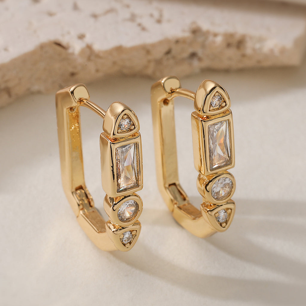 Gold Silver Luxury Geometric Cubic Zirconia Copper Hoop Earrings Women Bulk