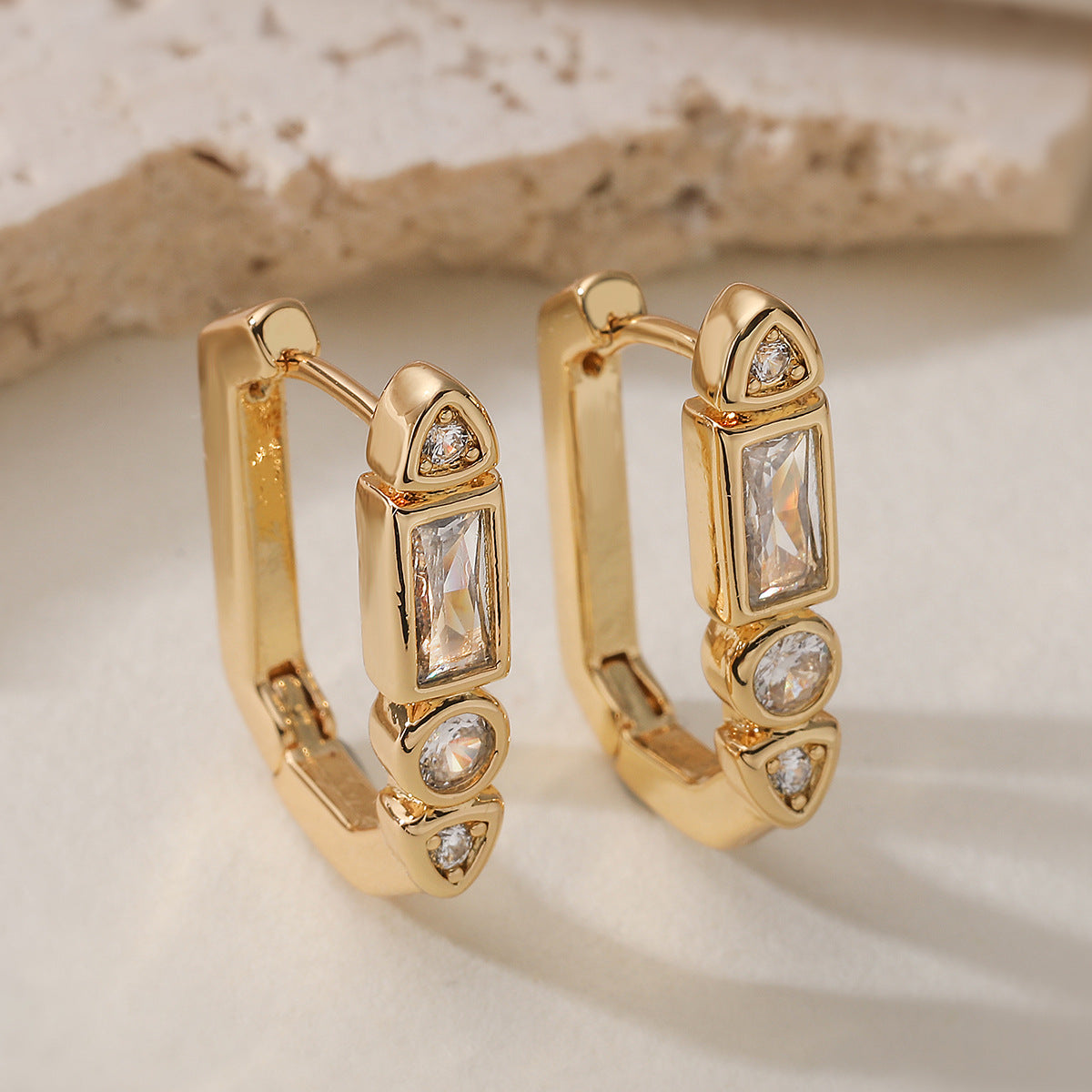 Gold Silver Luxury Geometric Cubic Zirconia Copper Hoop Earrings Women Bulk