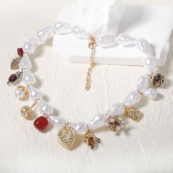 Heart Pearl White 18K Gold Plated Anti Tarnish Charm Necklace Bulk Main image