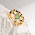 Bulk Green Pink White Heart Flower Gold CZ Adjustable Fancy Ring