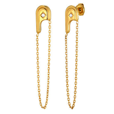Bulk Trendy U-Curve Gold CZ Anti Tarnish Stainless Steel Drop Earrings