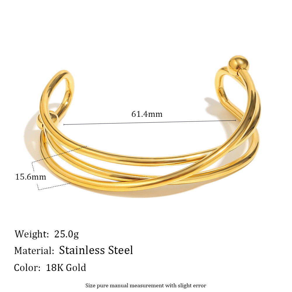 Dual Cross 18K Gold Stainless Steel Anti Tarnish Silver Openable Cuff Kada For Women