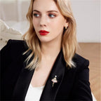 Pink Trendy Dancing Girl Gold Plated CZ Copper Anti Tarnish Brooch Bulk