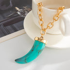Designer Horn Gold Enamel Brown & Blue Turquoise Pendant Chain Bulk