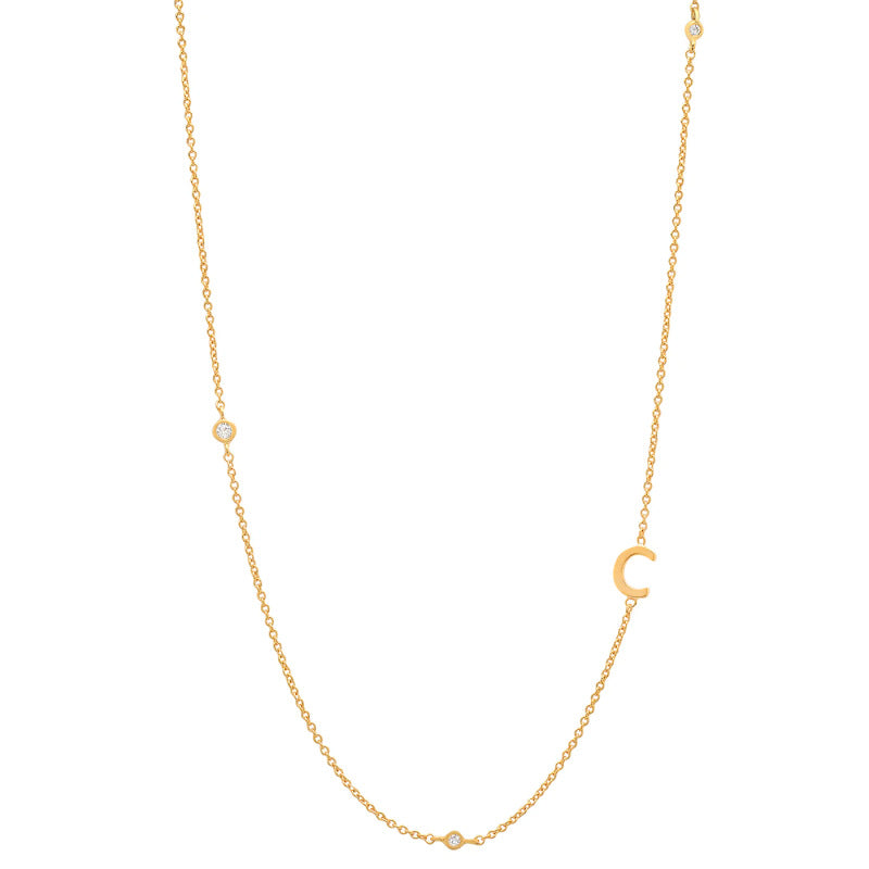 Initial Alphabets Letters 18K Gold Cubic Zirconia Stainless Steel Anti Tarnish Necklace For Women