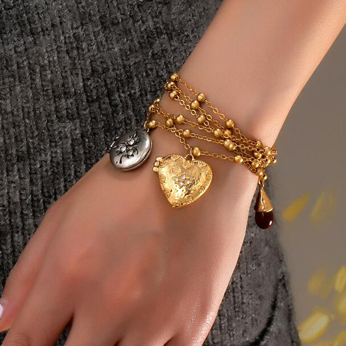 Gold Silver Heart Layered Bracelet Wrist Wear For Women Bulk