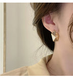 Triangle Enamel 18K Gold Green Brown Anti Tarnish Hoop Earring Bulk