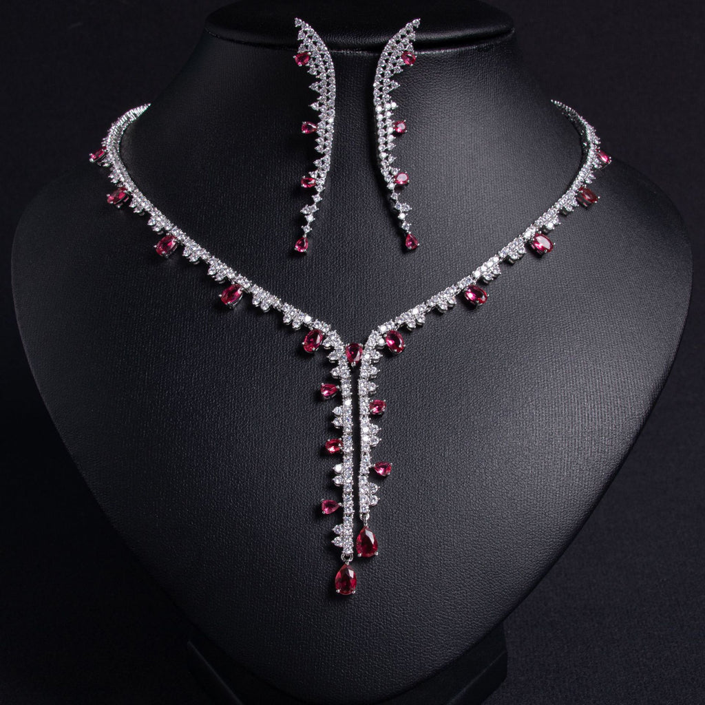 Wholesale Eternity CZ Silver Anti Tarnish Copper Necklace Set