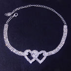 Dual Heart Studded Cubic Zirconia Silver Gold Anti Tarnish Anklet Bulk