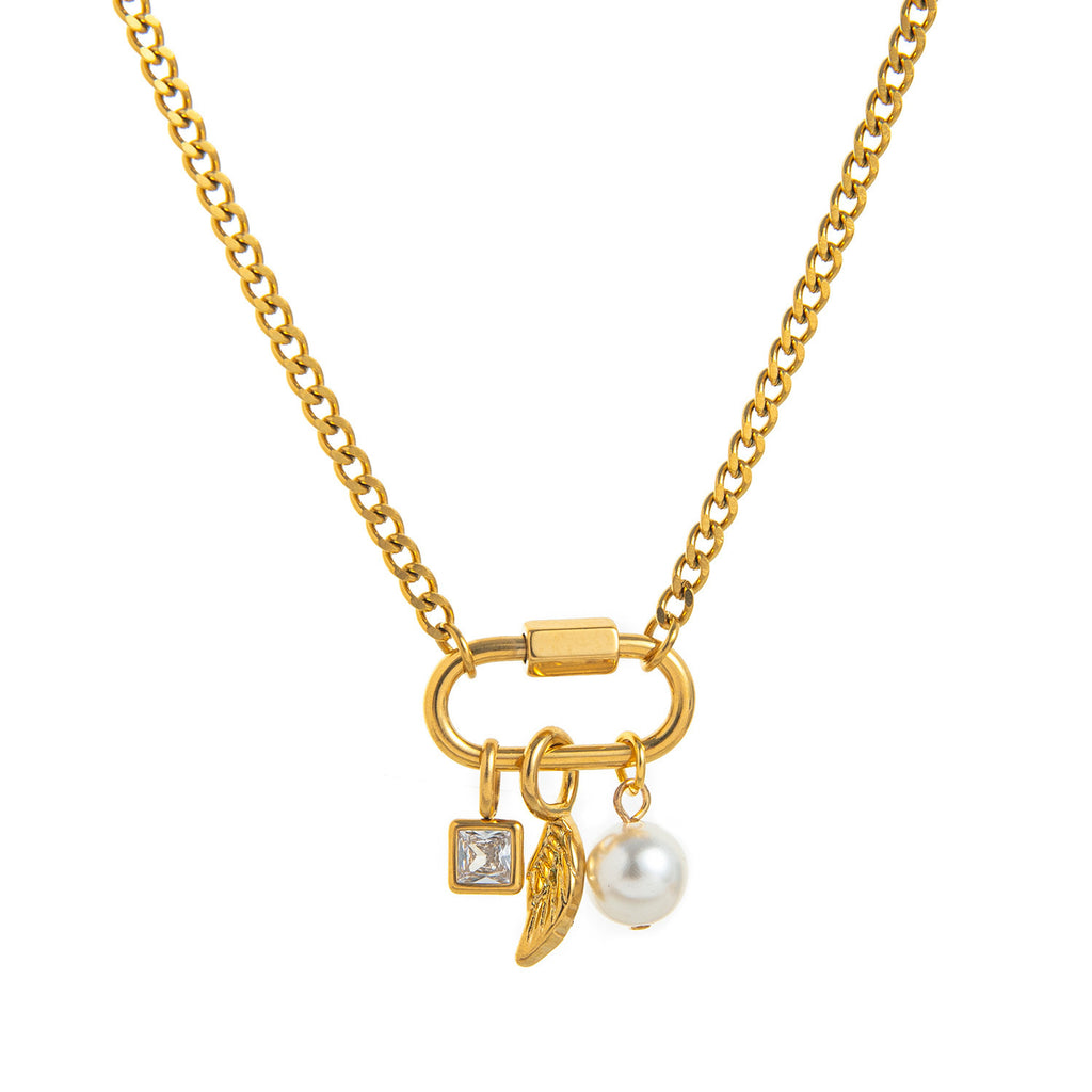 Multi Color Trendy Carabiner Charm Gold Plated CZ Copper Necklace Bulk
