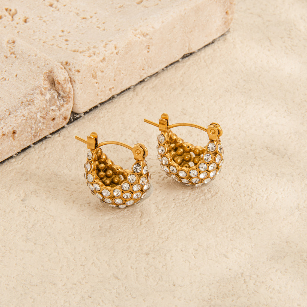 Bulk Gold Plated CZ Anti Tarnish Stainless Steel Hoop Earrings